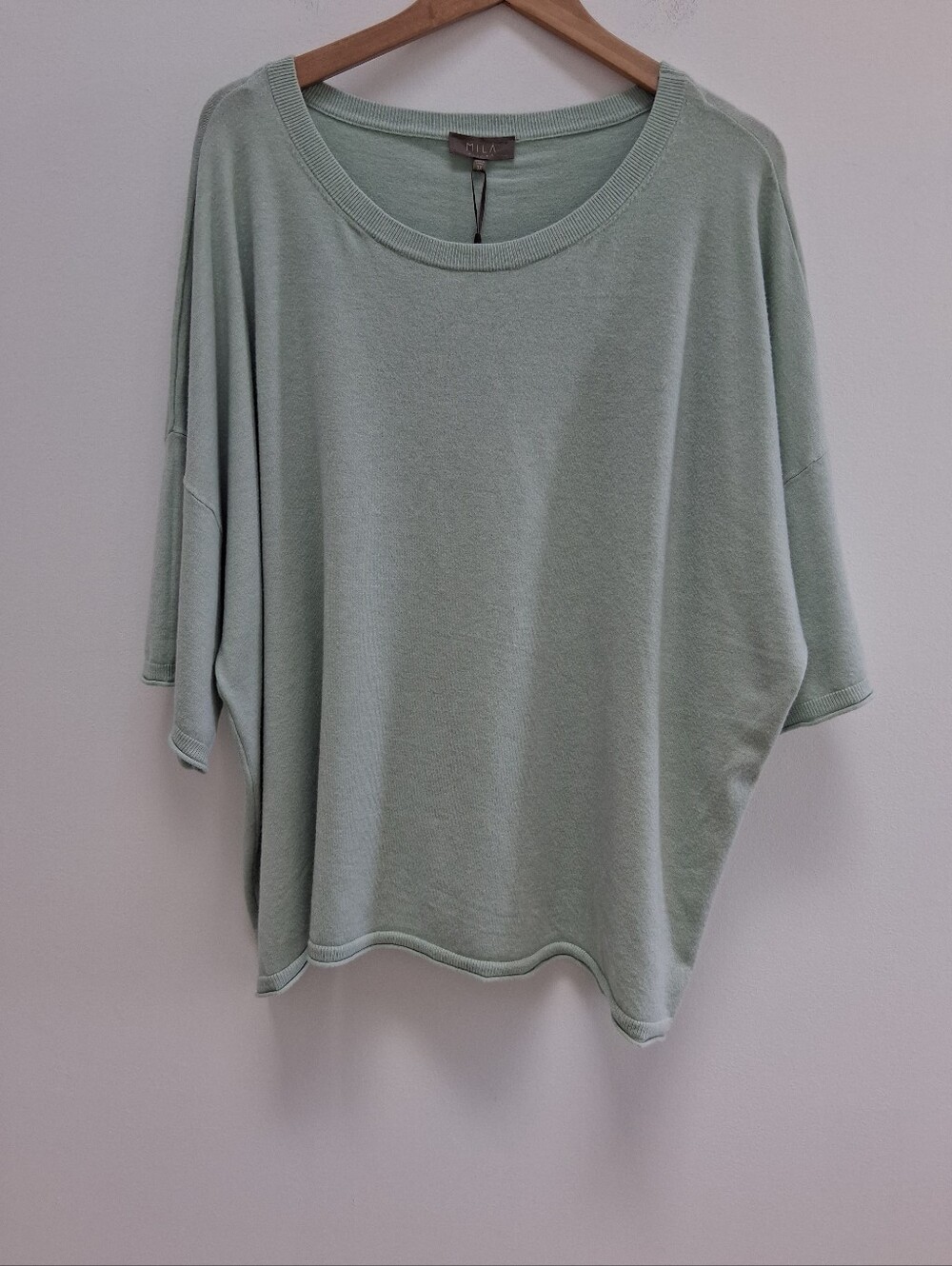 Mila Milano Women's Relaxed Short Sleeve Knit Top Heather Seafoam Green 3X Chic